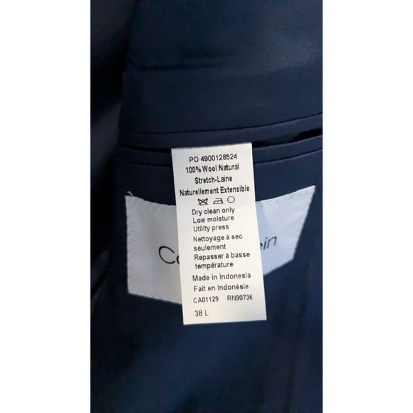 Calvin Klein Slim Fit Navy Suit Jacket 38L 100% Wool Two Button Blazer - Picture 11 of 13